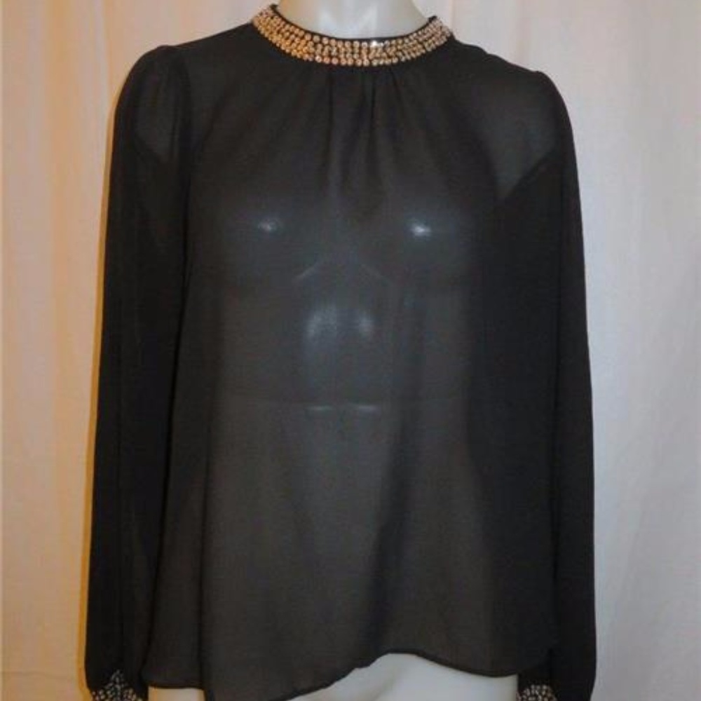 ZIO "NEW YORK" BLACK SHEER OPEN BACK BLOUSE SZ M